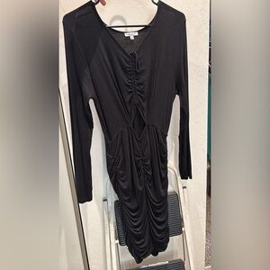 White Birch Black Long Sleeve Ruched Dress